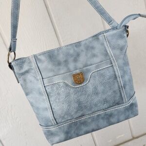 Stone Mountain Blue Paisley Embossed Shoulder Bag‎ with Zip Closure and Pockets